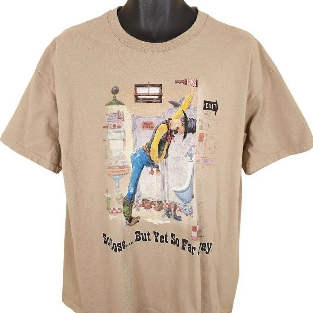 Vintage Drunk Cowboy T Shirt Mens Size XL Brown Y2K Funny Joke Humor Comic USA
